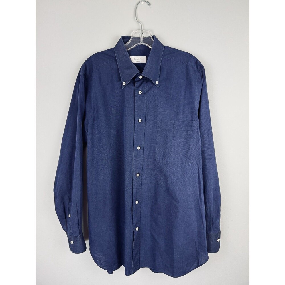 Ermenegildo Zegna Milano Slim Dark Blue Long Sleeve Button Down Collar Shirt L